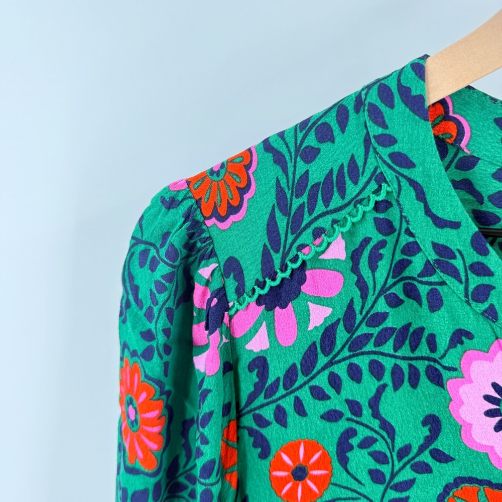 Boden Floral Midi Dress Green US 20 Boho Colorful Garden Party Cottage Mod - Picture 6 of 7